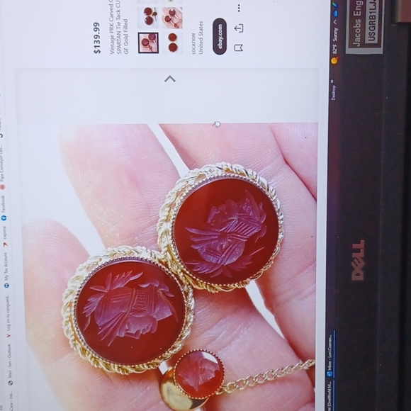 Vintage PRK Carved Carnelian Spartan Tie tac and Cufflinks, 12K gold filled - Picture 3 of 4